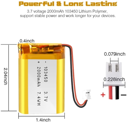 NCM Wiederaufladbarer Li-Ionen-Akku 3,7 V 2000 mAh / Lithium-Ionen-Akkuanschluss JST