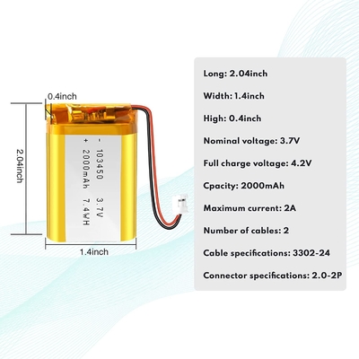 NCM Wiederaufladbarer Li-Ionen-Akku 3,7 V 2000 mAh / Lithium-Ionen-Akkuanschluss JST